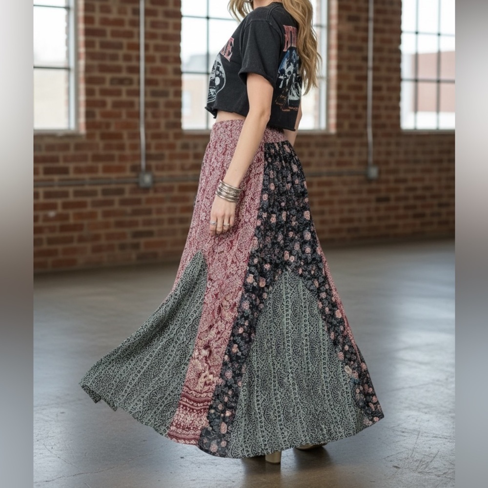 NWT Angie Boho Mixed Media Floral Print Maxi Skirt - Picture 8 of 9